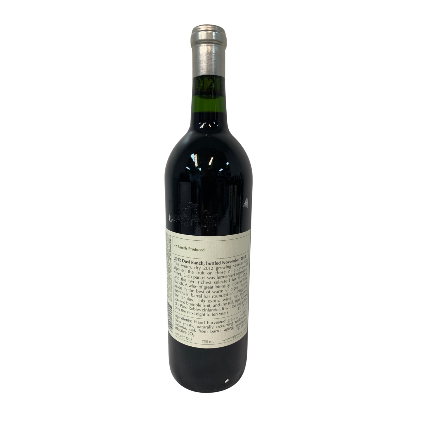 Ridge Dusi Ranch Zinfandel, Paso Robles, San Luis Obispo County, California, USA 2012