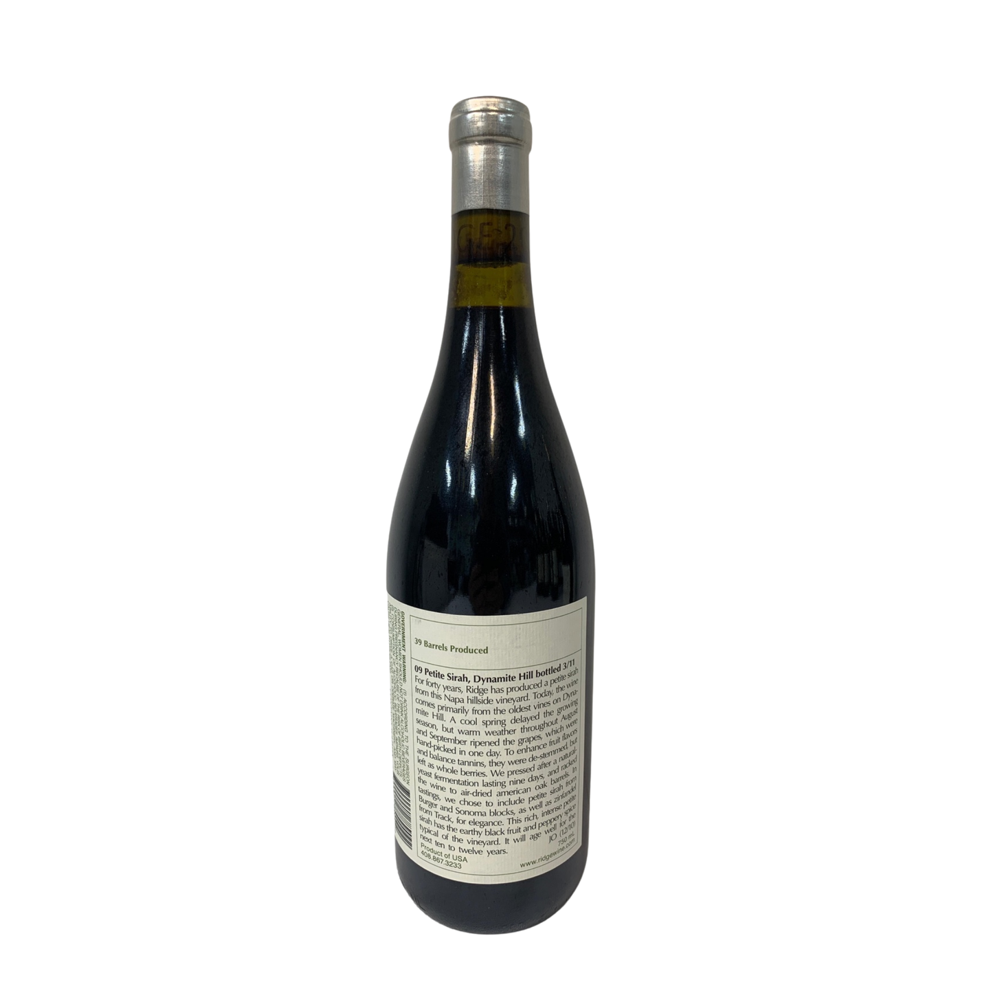 Ridge Dynamite Hill Petite Sirah, Spring Mountain District, Napa Valley, California, USA 2009