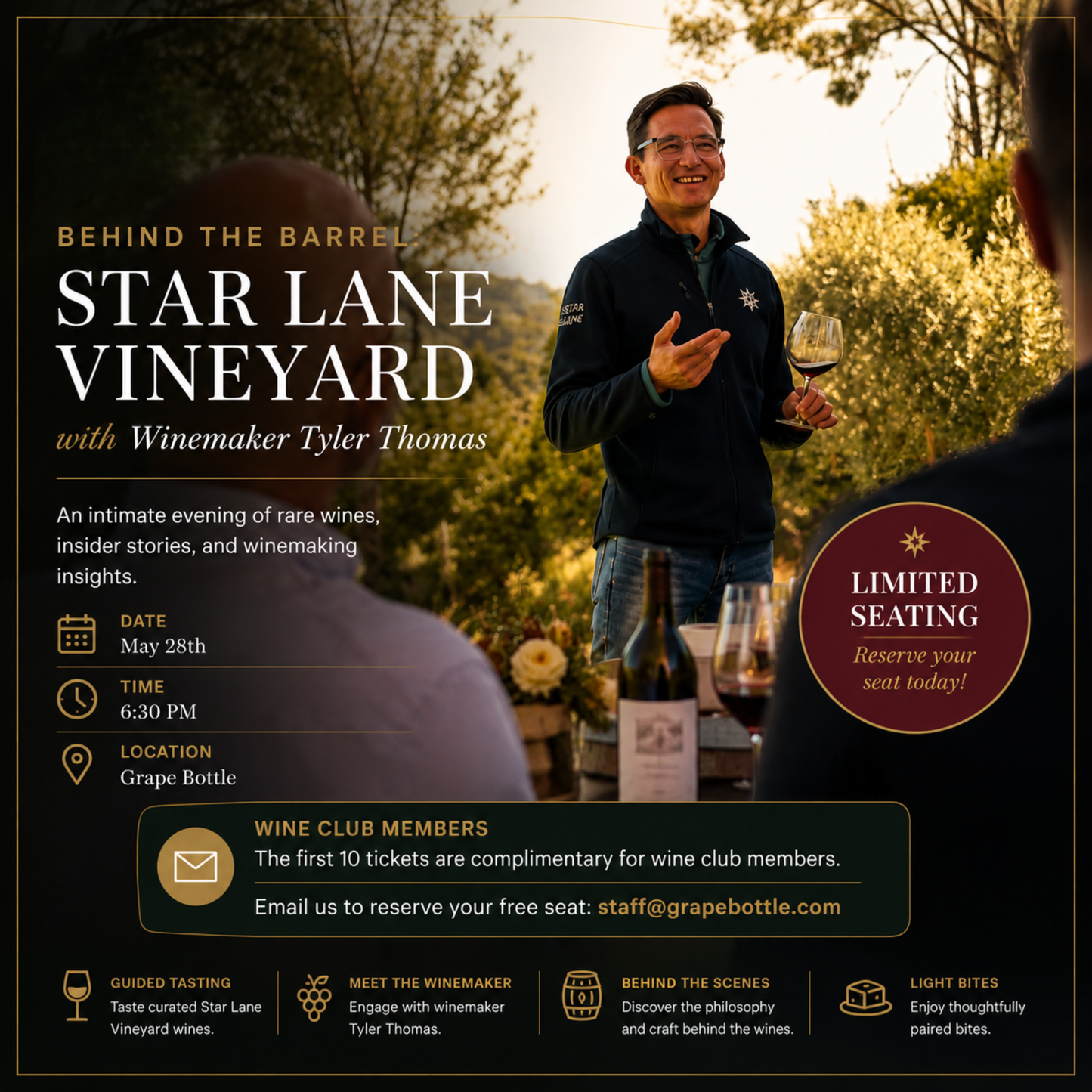 Behind the Barrel: California's Star Lane Vineyard With Wine Maker Tyler Thomas (May 28th, 630PM)