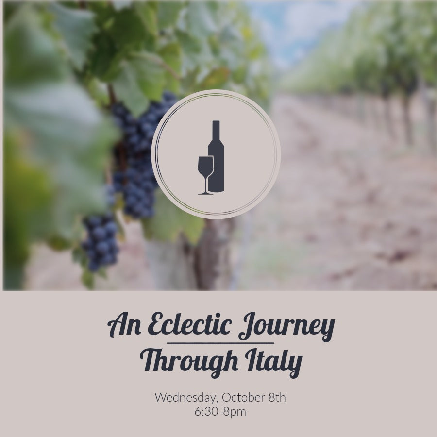 An Eclectic Journey Through Italy. Wednesday, October 8th 6:30-8pm