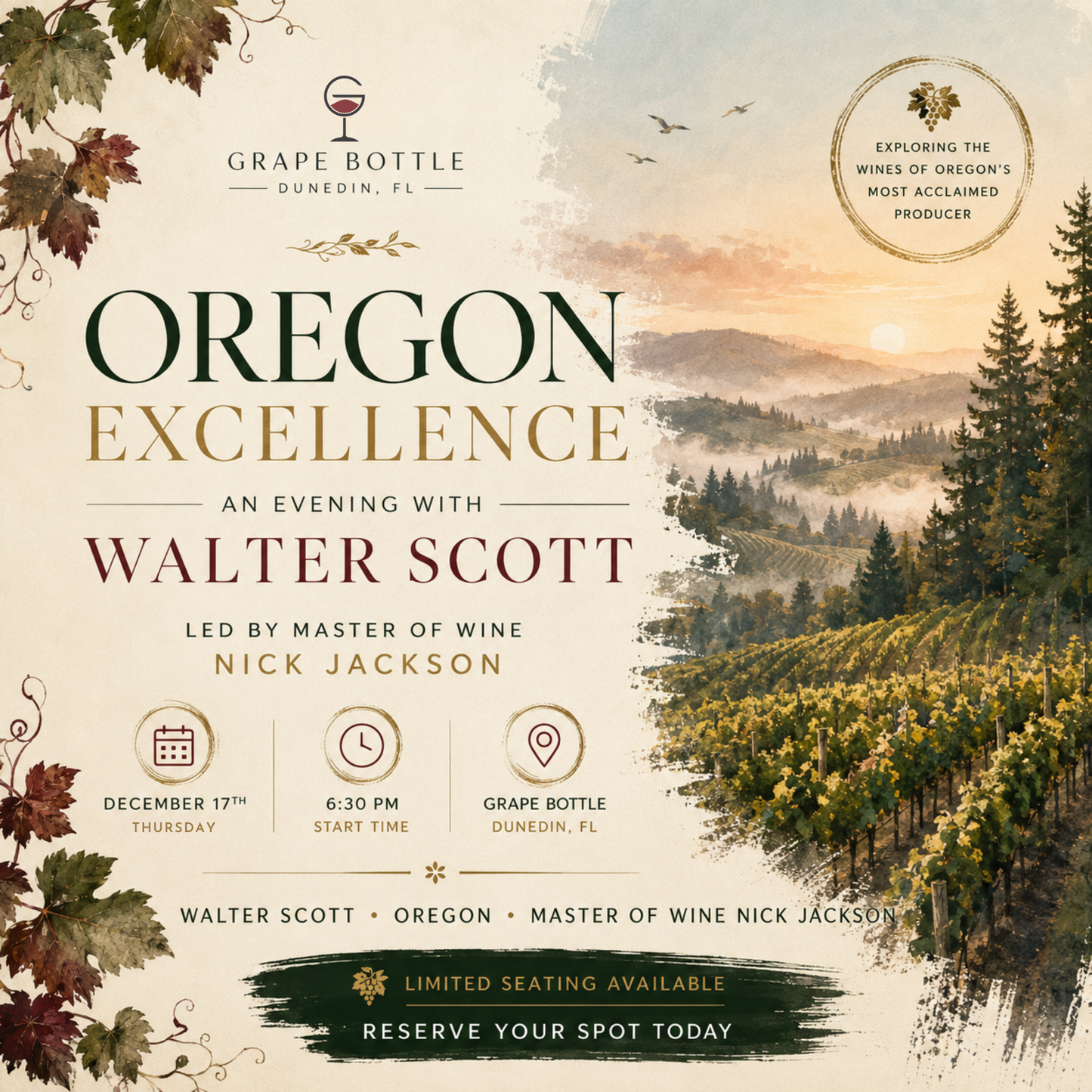 OREGON EXCELLENCE- Lead by Master of Wine Nick Jackson (December 17th at 6:30PM)
