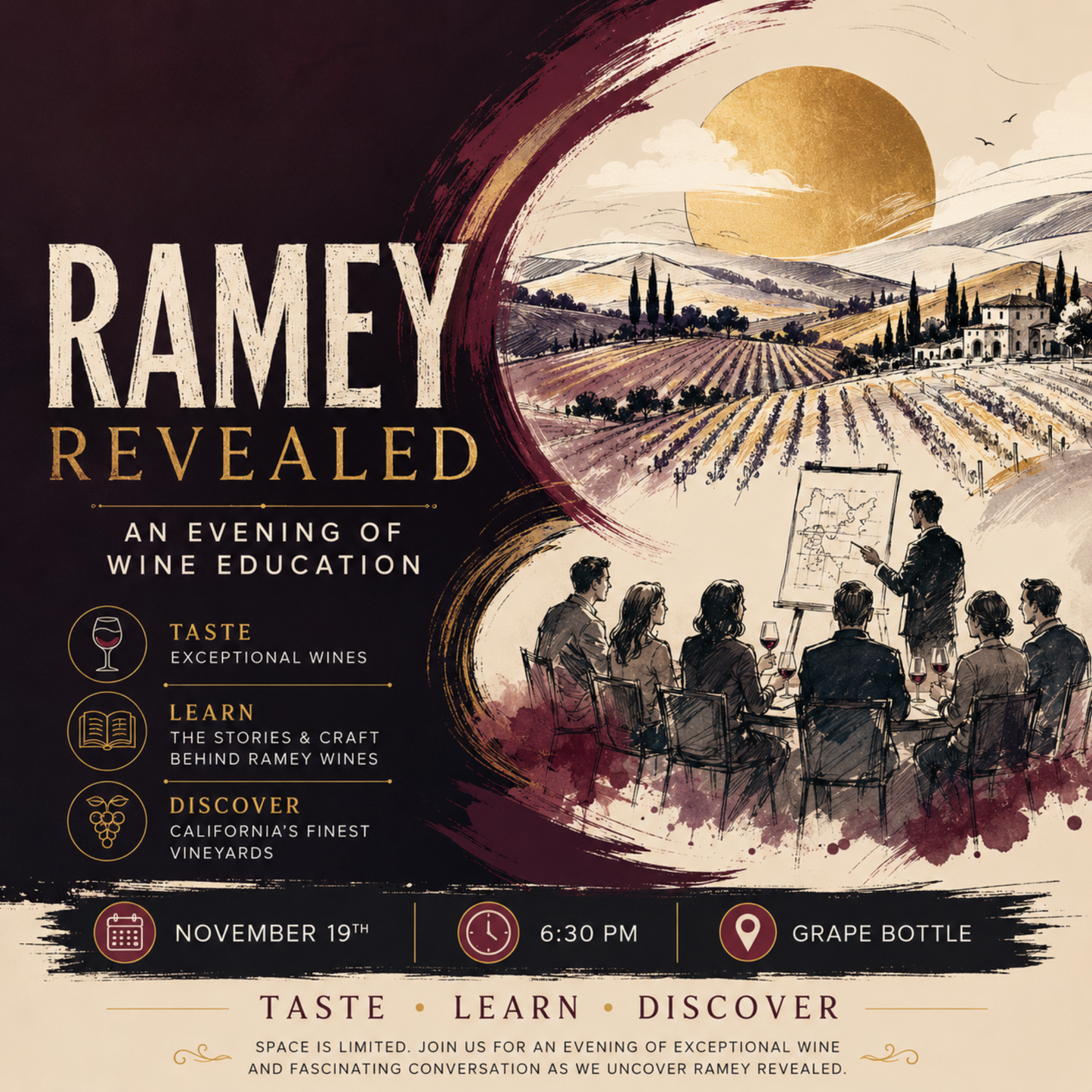 RAMEY REVEALED Part 1- AN EVENING OF WINE EDUCATION (November 19th at 6:30PM)