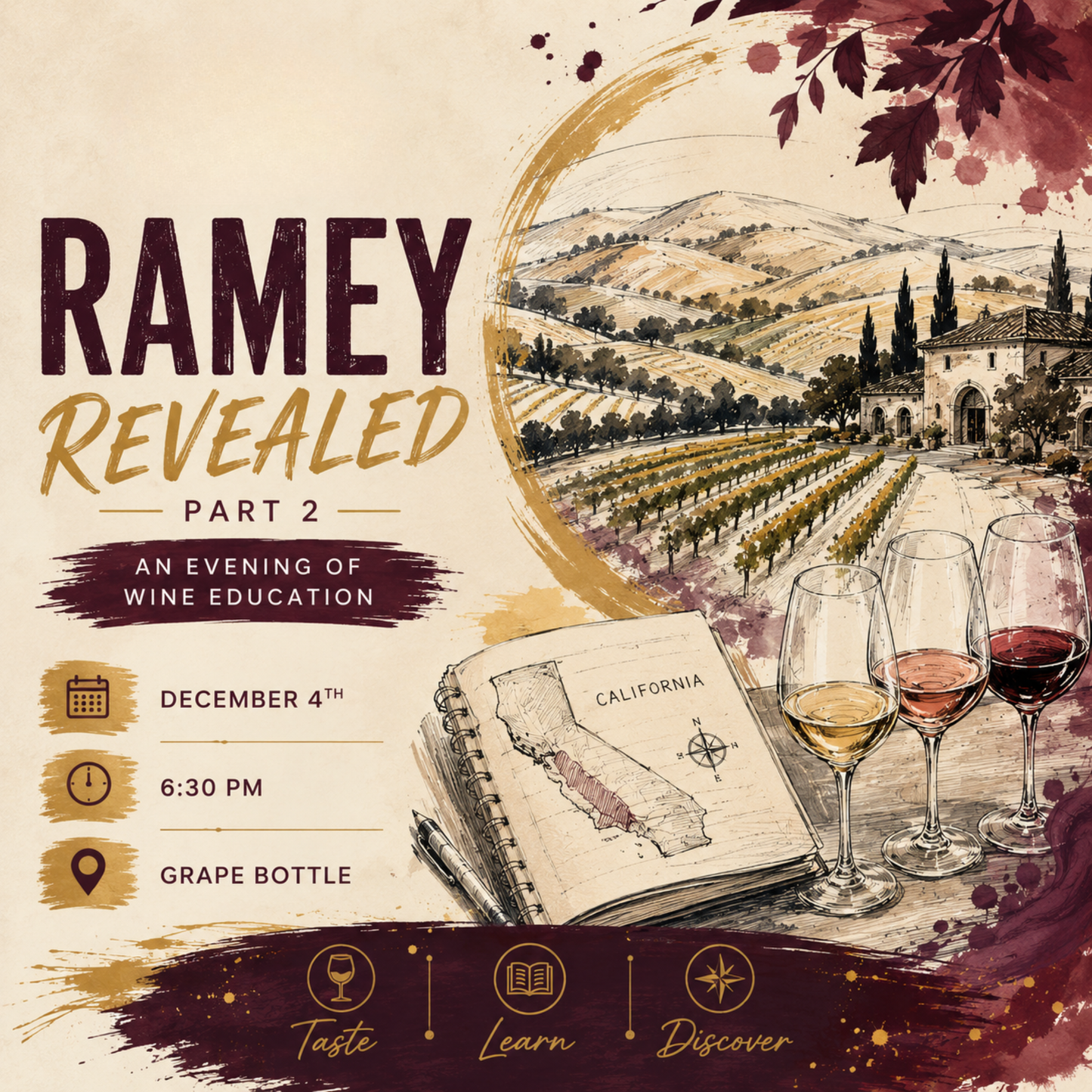 RAMEY REVEALED Part 2- AN EVENING OF WINE EDUCATION (December 4th at 6:30PM)