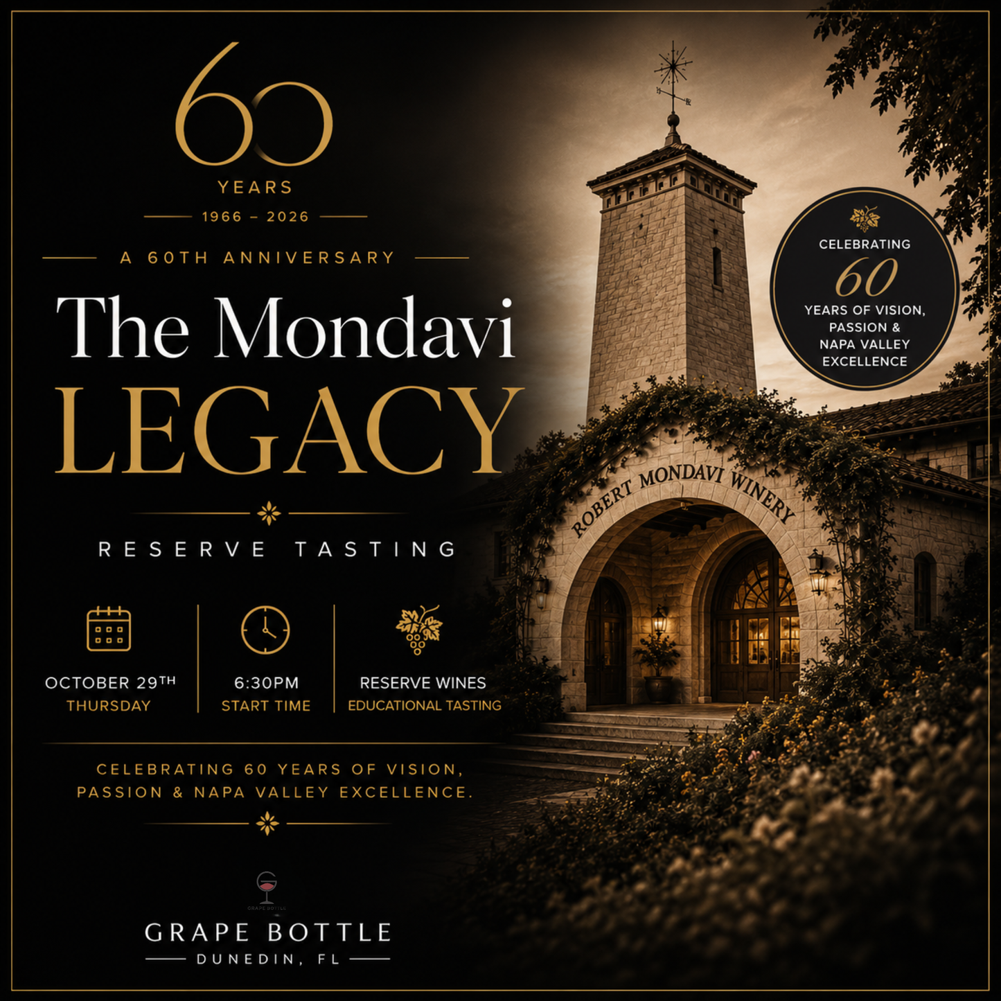 The Mondavi Legacy: A 60th Anniversary Reserve Tasting (Oct.29th @ 6:30pm)