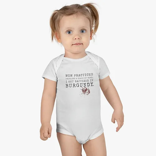 Baptized In Burgundy Baby Onesie