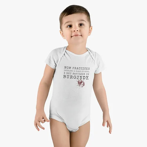 Baptized In Burgundy Baby Onesie