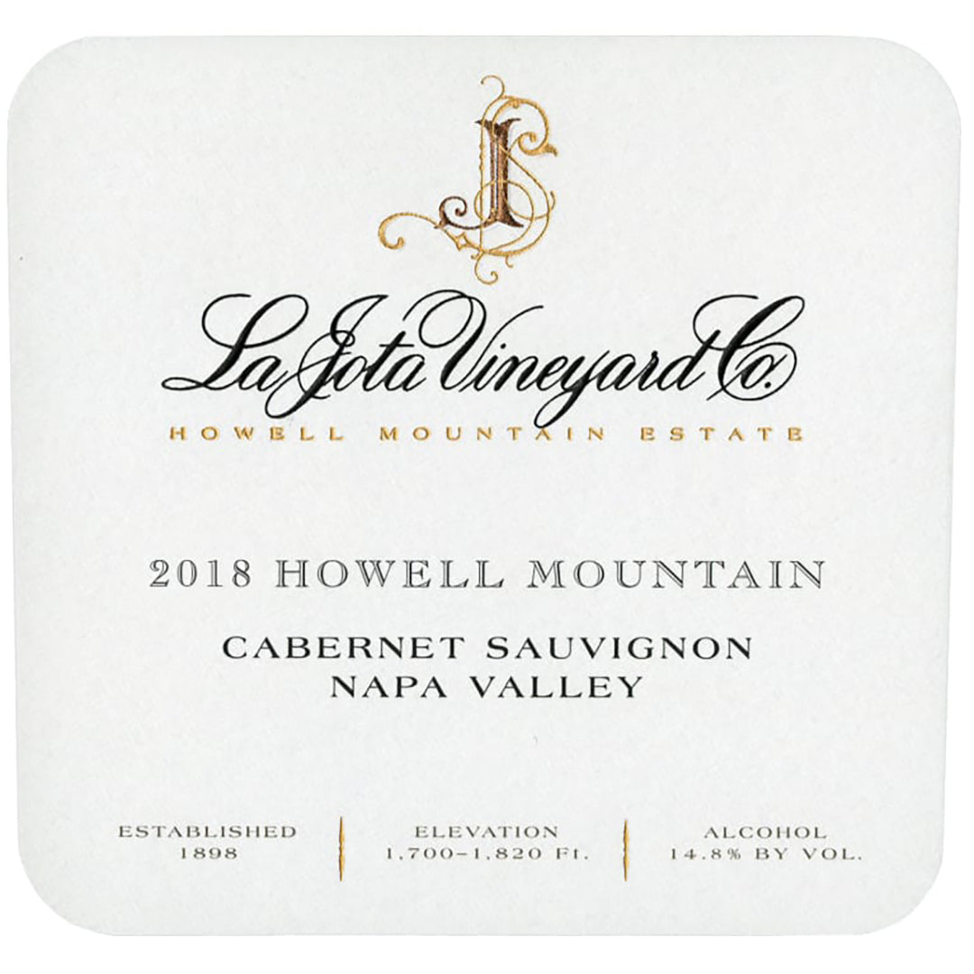 La Jota Winery, Cabernet Sauvignon, Howell Mountain, Napa, California, United States 2018