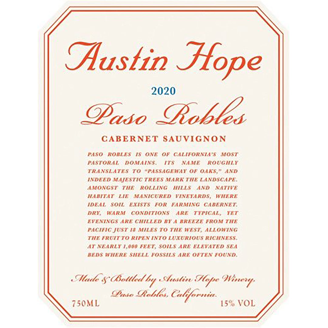 Austin Hope Cabernet Sauvignon, Paso Robles, California, United States 2021