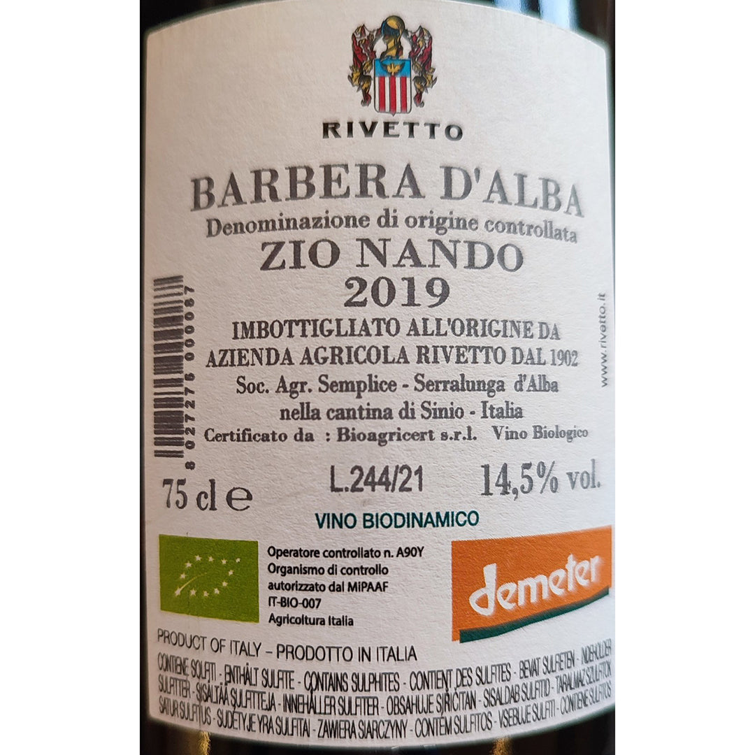 Rivetto Zio Nando, Barbera D'Alba, Piedmont, Italy 2019