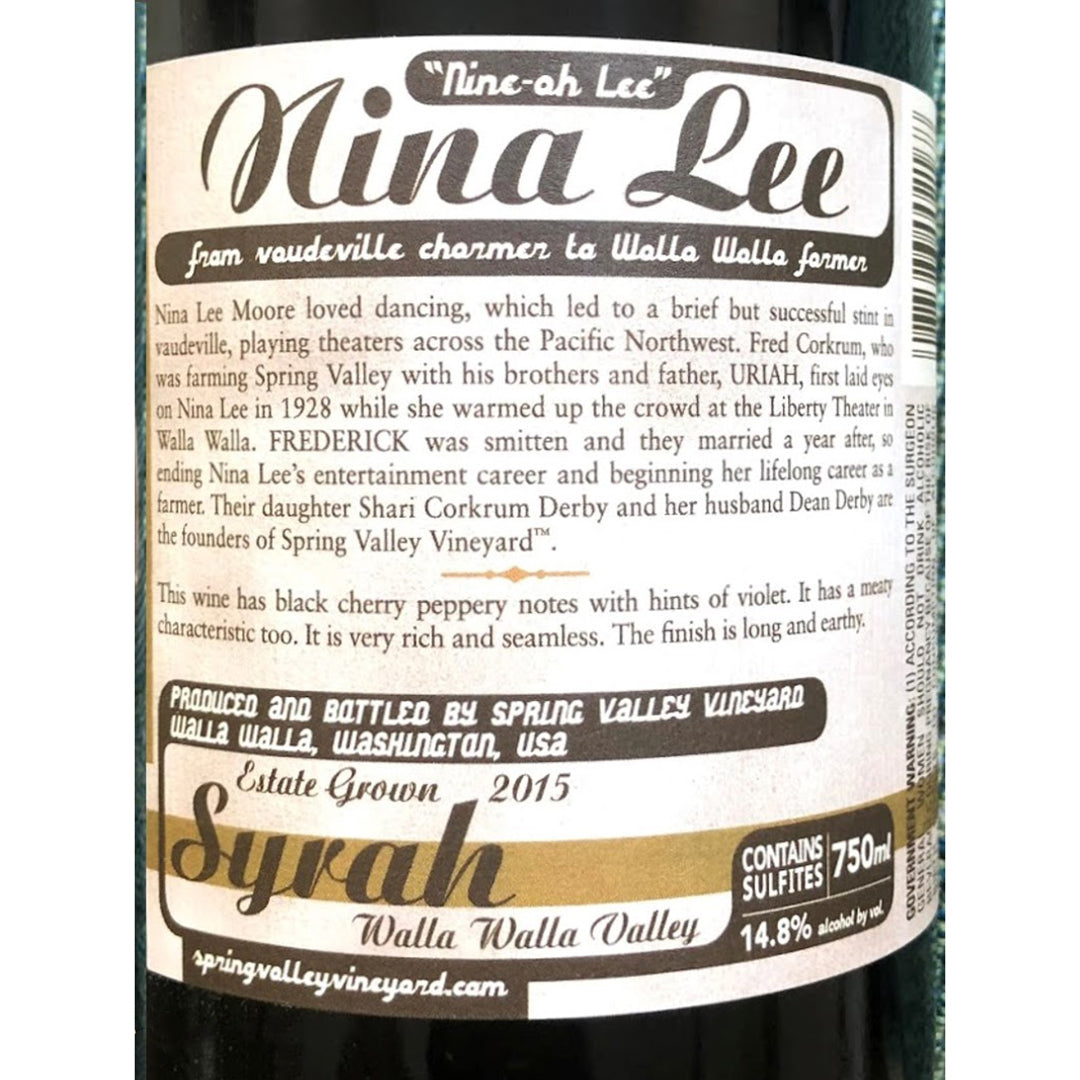 Spring Valley Nina Lee, Syrah, Walla Walla Valley, Washington, United States 2014